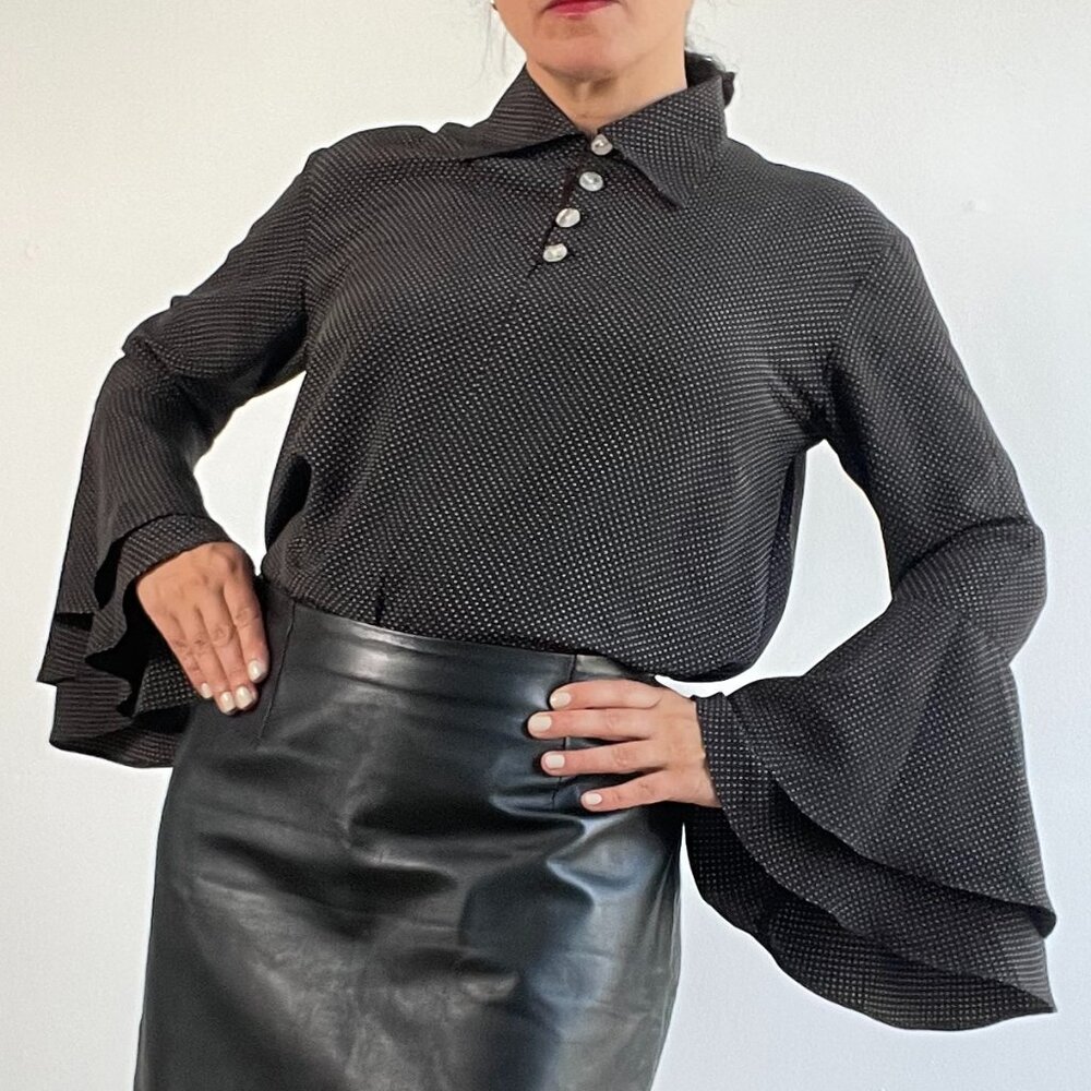 Mitsukawa Black Polka Dot Blouse Size M